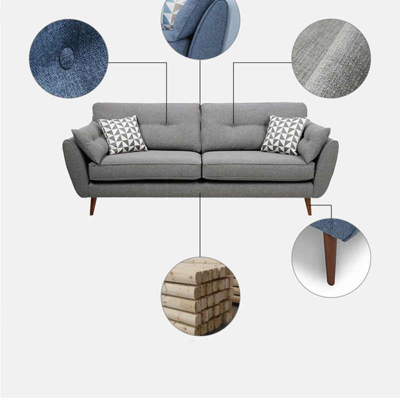 Modern 4 Wood Legs Sofa Tufted Fabric  Standard Flared Arm Sofa