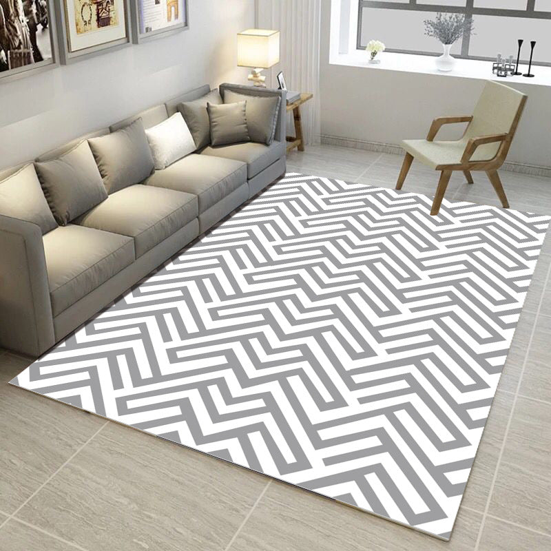 Continuous Geometric Pattern Rug Synthetic Carpet Stain Resistant Rug for Bedroom