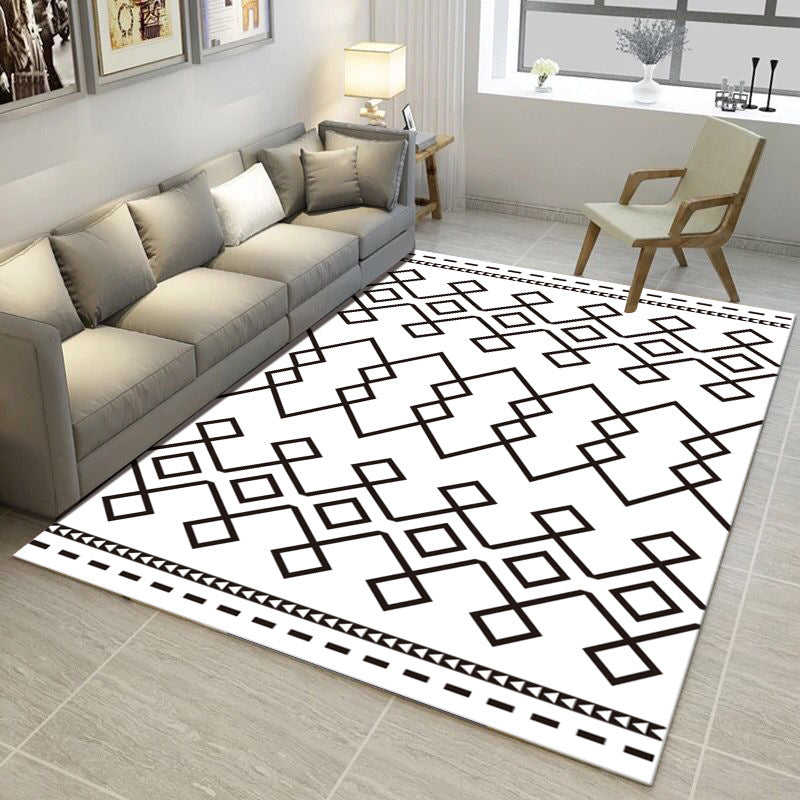 Continuous Geometric Pattern Rug Synthetic Carpet Stain Resistant Rug for Bedroom