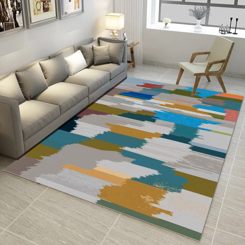 Continuous Geometric Pattern Rug Synthetic Carpet Stain Resistant Rug for Bedroom