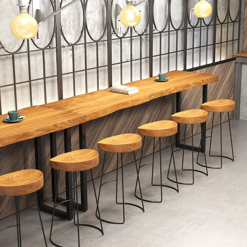 Solid Wood Top Bar Counter Industrial Rectangle Bar Counter with Sled Base