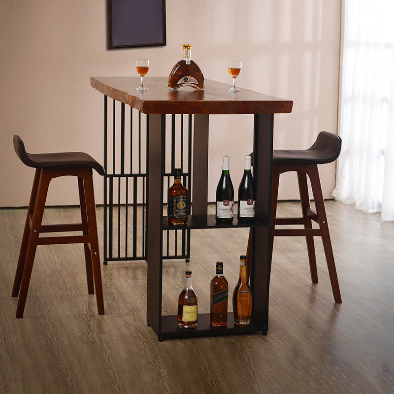 Solid Wood Bar Dining Table Industrial Bar Dining Table with Double Pedestal Base