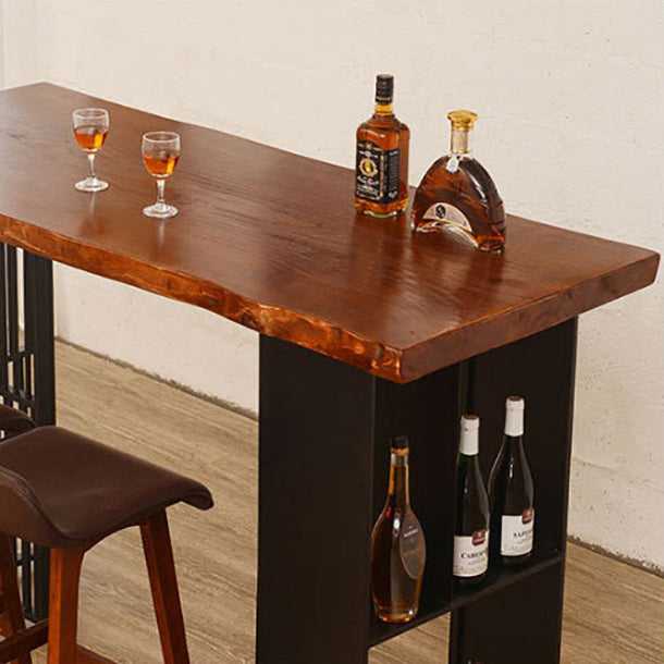 Solid Wood Bar Dining Table Industrial Bar Dining Table with Double Pedestal Base