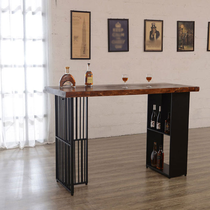 Solid Wood Bar Dining Table Industrial Bar Dining Table with Double Pedestal Base