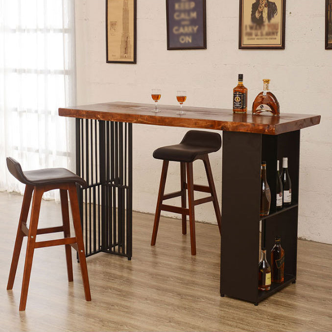 Solid Wood Bar Dining Table Industrial Bar Dining Table with Double Pedestal Base
