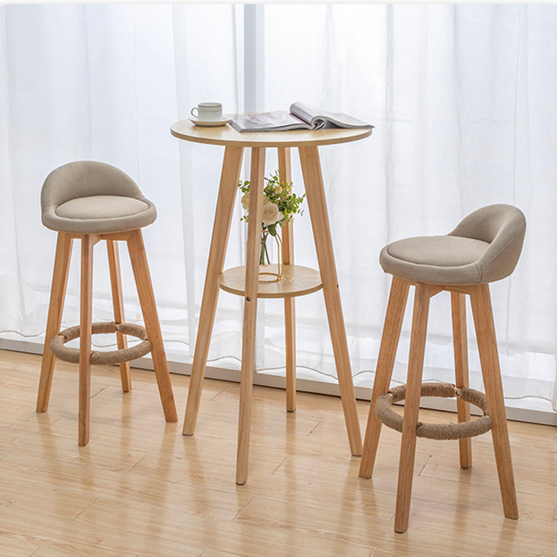Nordic Indoor Low Back Barstool Swivel Rubberwood Tall Stool with Upholstered