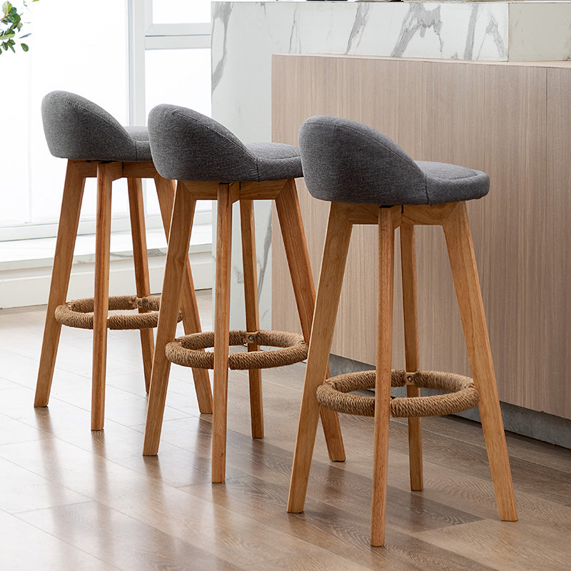 Nordic Indoor Low Back Barstool Swivel Rubberwood Tall Stool with Upholstered