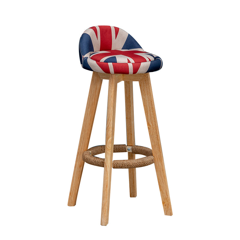 Nordic Indoor Low Back Barstool Swivel Rubberwood Tall Stool with Upholstered