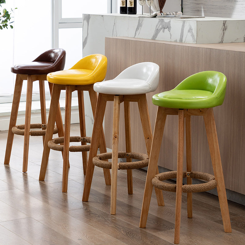 Nordic Indoor Low Back Barstool Swivel Rubberwood Tall Stool with Upholstered