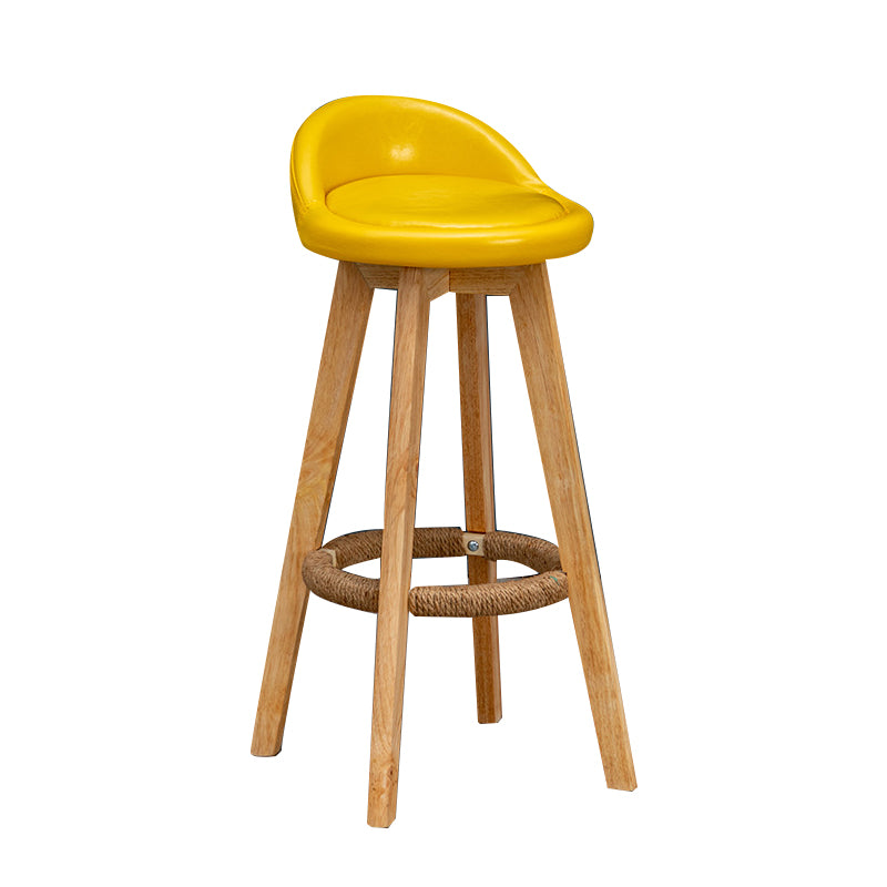 Nordic Indoor Low Back Barstool Swivel Rubberwood Tall Stool with Upholstered