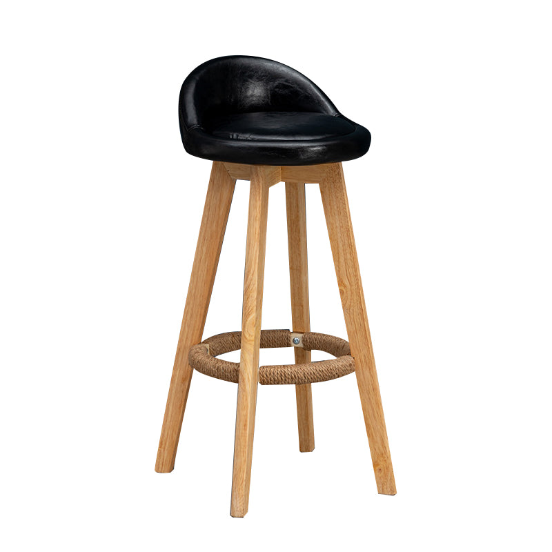 Nordic Indoor Low Back Barstool Swivel Rubberwood Tall Stool with Upholstered