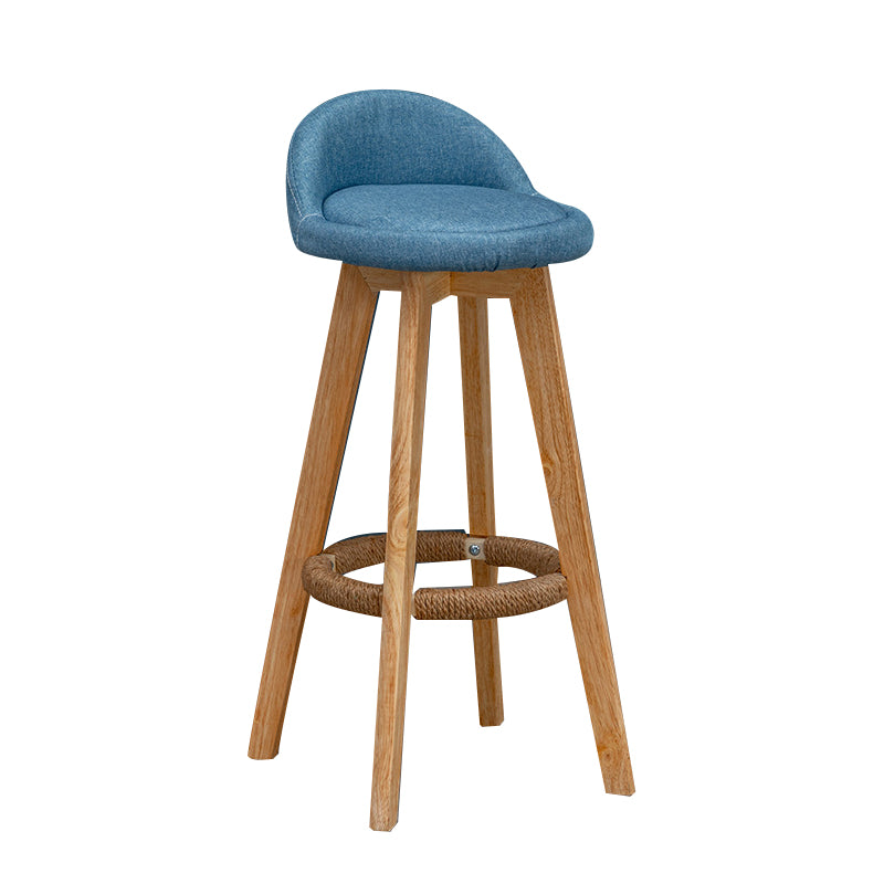 Nordic Indoor Low Back Barstool Swivel Rubberwood Tall Stool with Upholstered