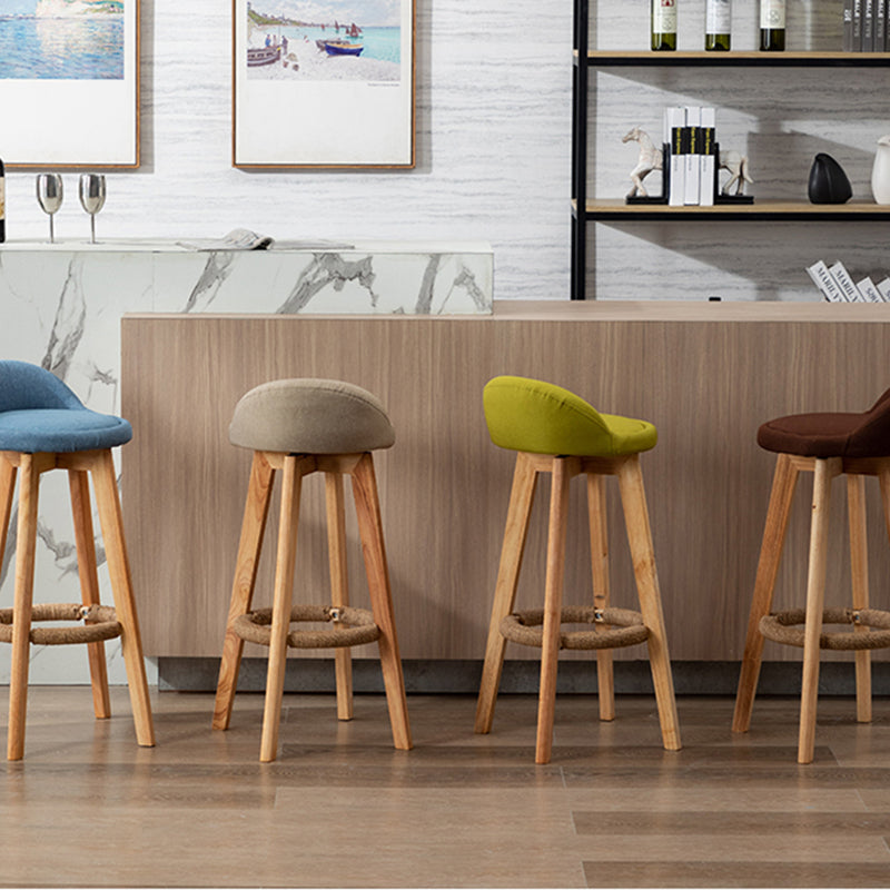 Nordic Indoor Low Back Barstool Swivel Rubberwood Tall Stool with Upholstered
