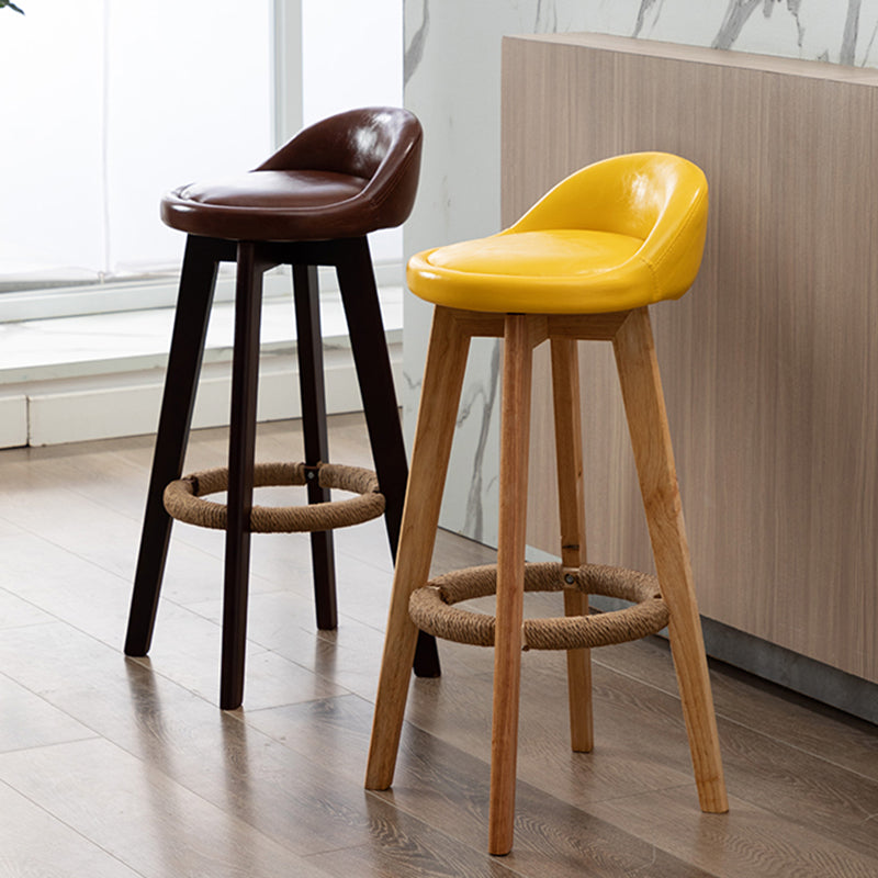 Nordic Indoor Low Back Barstool Swivel Rubberwood Tall Stool with Upholstered
