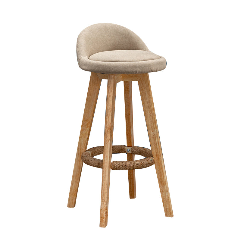 Nordic Indoor Low Back Barstool Swivel Rubberwood Tall Stool with Upholstered