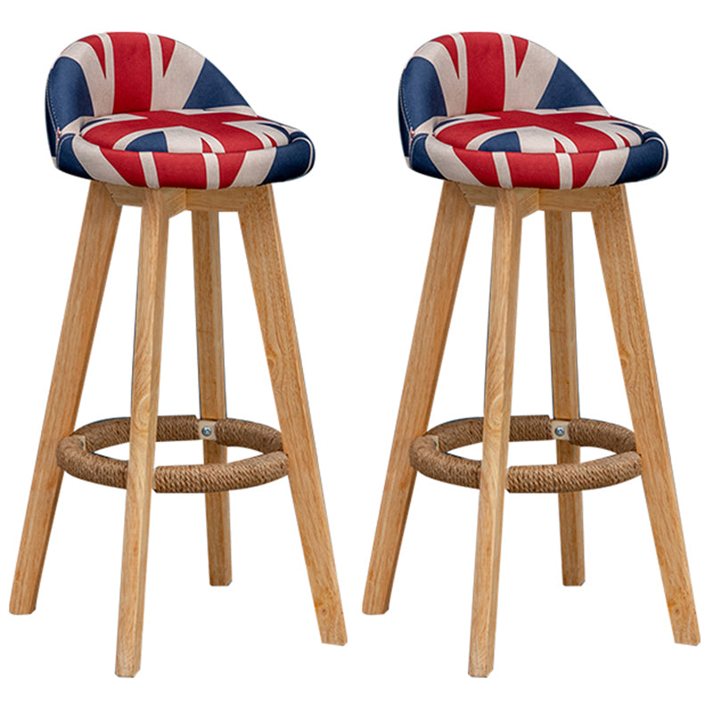 Nordic Indoor Low Back Barstool Swivel Rubberwood Tall Stool with Upholstered