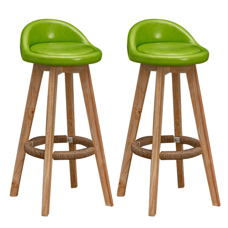 Nordic Indoor Low Back Barstool Swivel Rubberwood Tall Stool with Upholstered