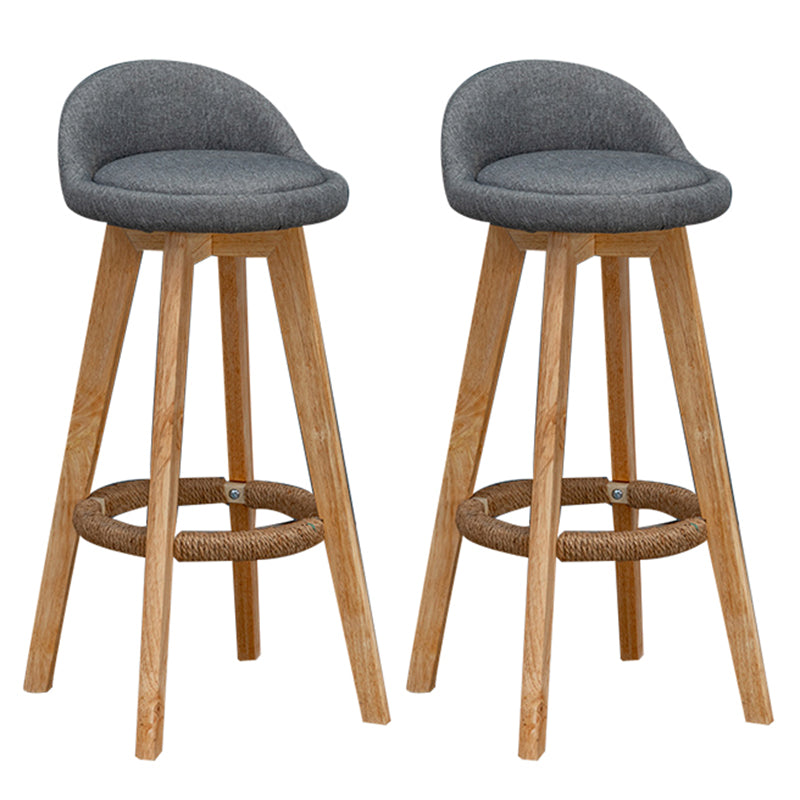 Nordic Indoor Low Back Barstool Swivel Rubberwood Tall Stool with Upholstered