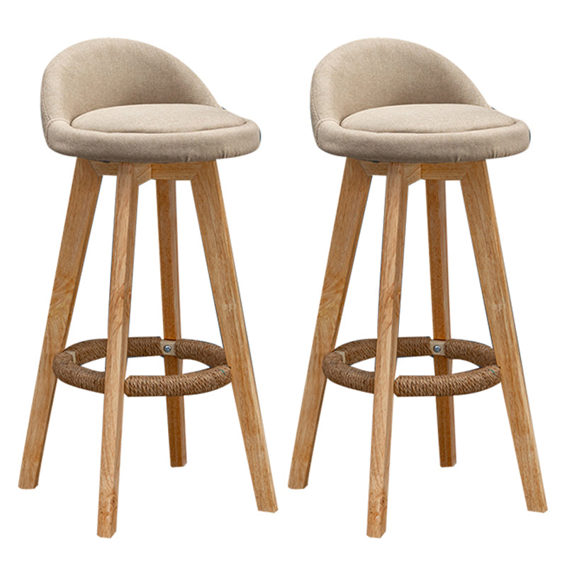 Nordic Indoor Low Back Barstool Swivel Rubberwood Tall Stool with Upholstered