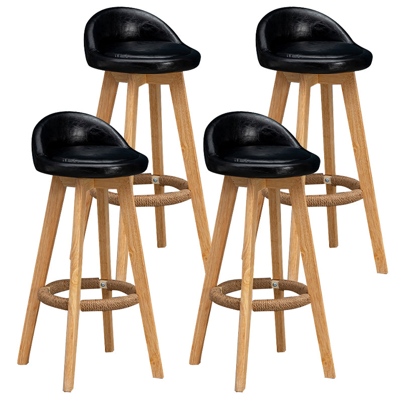 Nordic Indoor Low Back Barstool Swivel Rubberwood Tall Stool with Upholstered