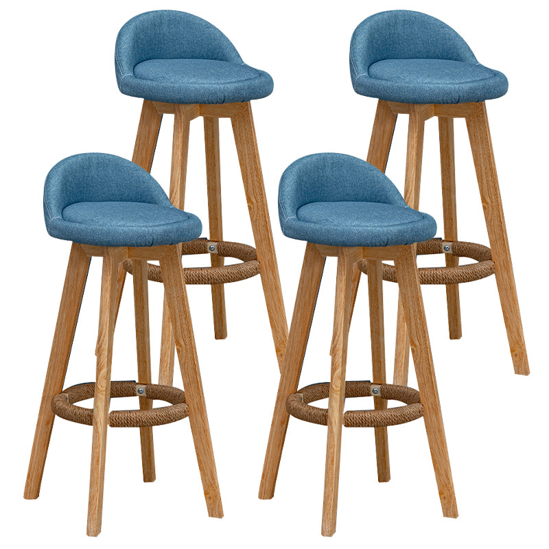 Nordic Indoor Low Back Barstool Swivel Rubberwood Tall Stool with Upholstered