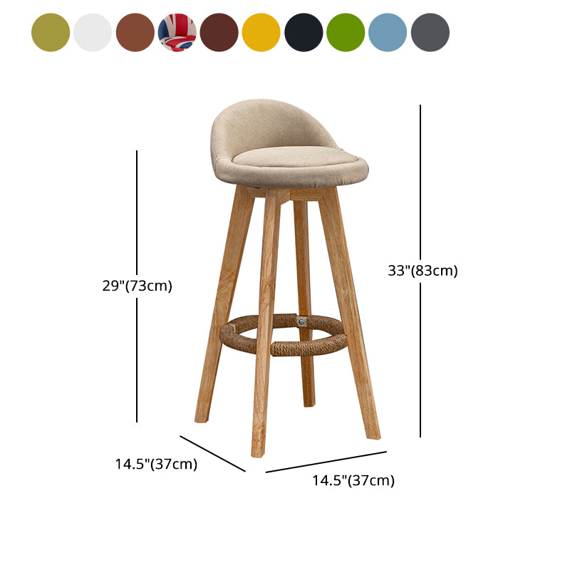 Nordic Indoor Low Back Barstool Swivel Rubberwood Tall Stool with Upholstered