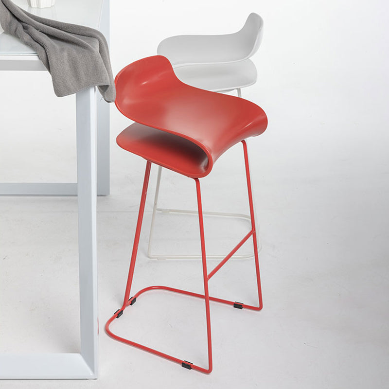 Nordic Stainless Steel Simple Barstool Low Back Indoor Tall Stool with Plastic Seat