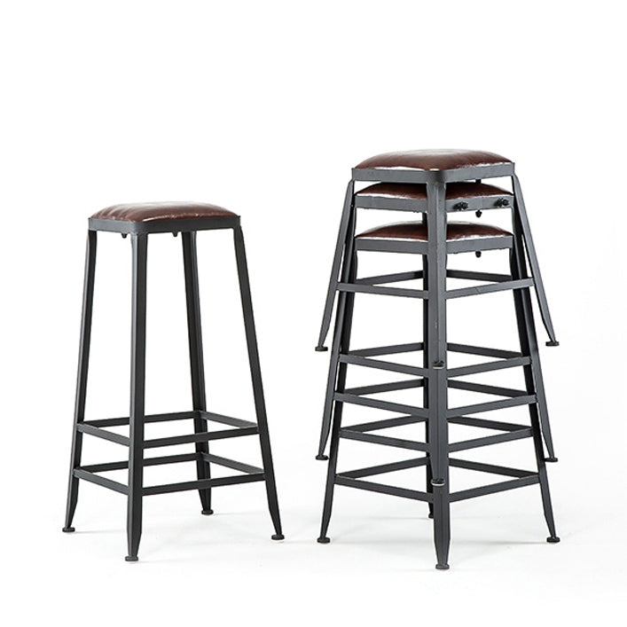 Industrial Footrest Armless Barstool Leather Stackable Coffee Shop Stool