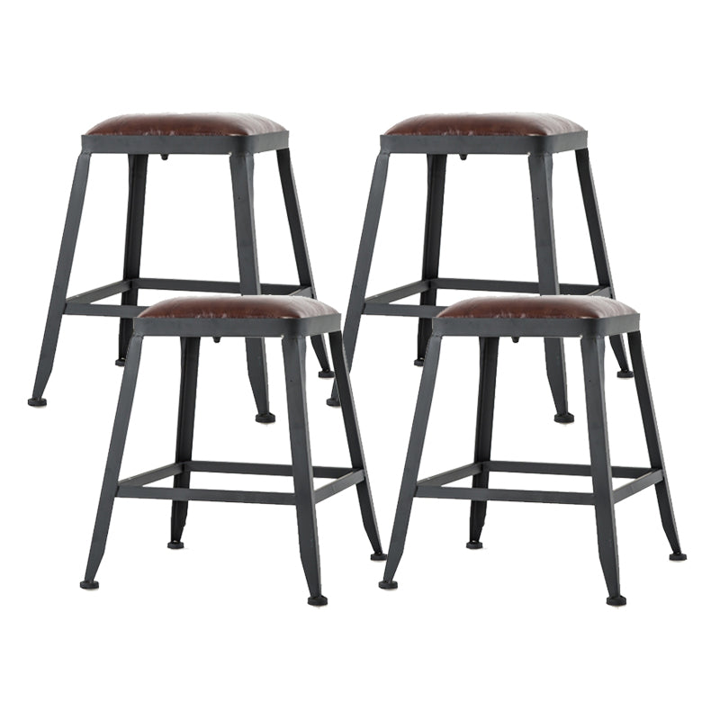 Industrial Footrest Armless Barstool Leather Stackable Coffee Shop Stool
