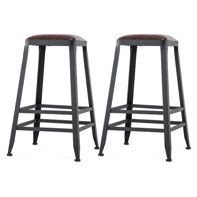 Industrial Footrest Armless Barstool Leather Stackable Coffee Shop Stool
