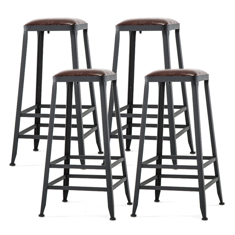 Industrial Footrest Armless Barstool Leather Stackable Coffee Shop Stool