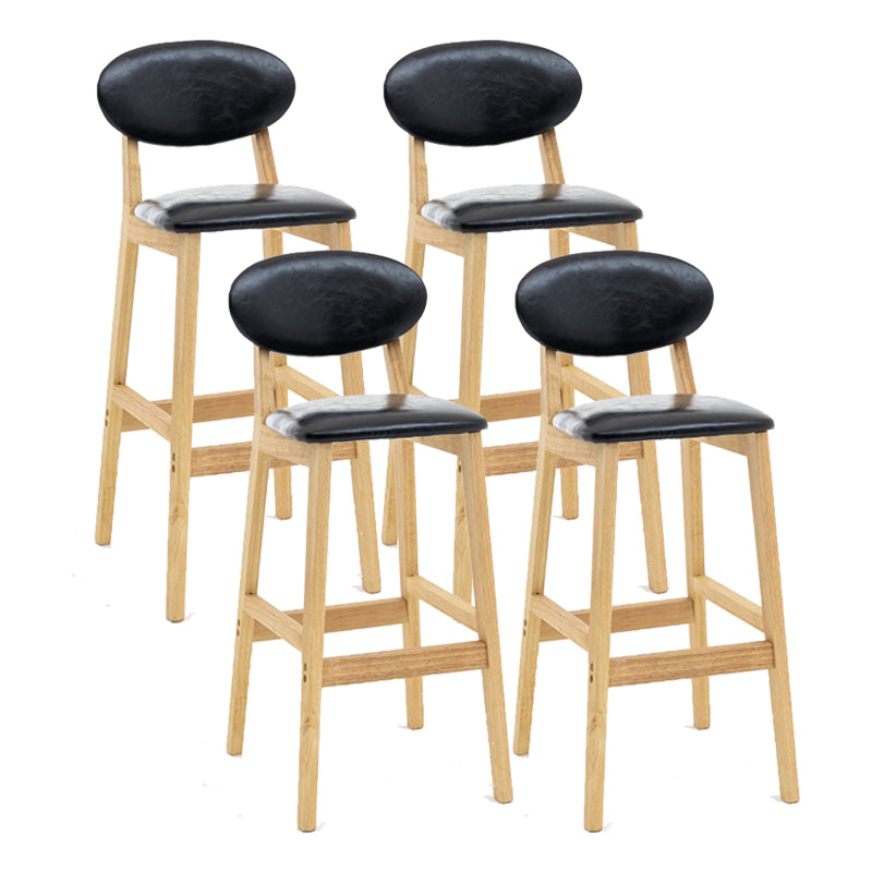Milk Tea Shop Scandinavian Leather Stool Matte Finish Rubberwood Footrest Barstool