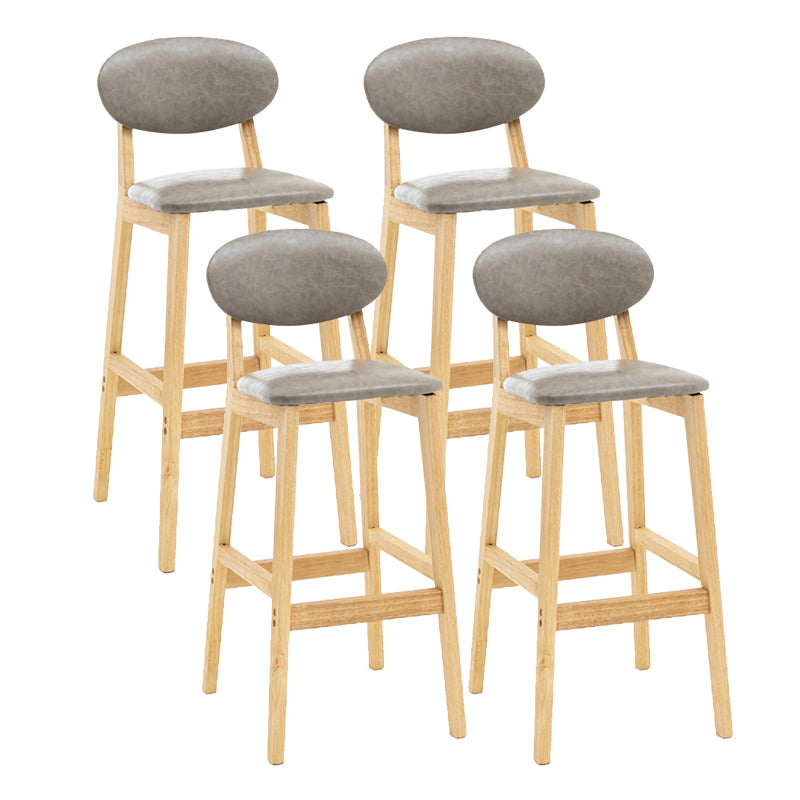 Milk Tea Shop Scandinavian Leather Stool Matte Finish Rubberwood Footrest Barstool