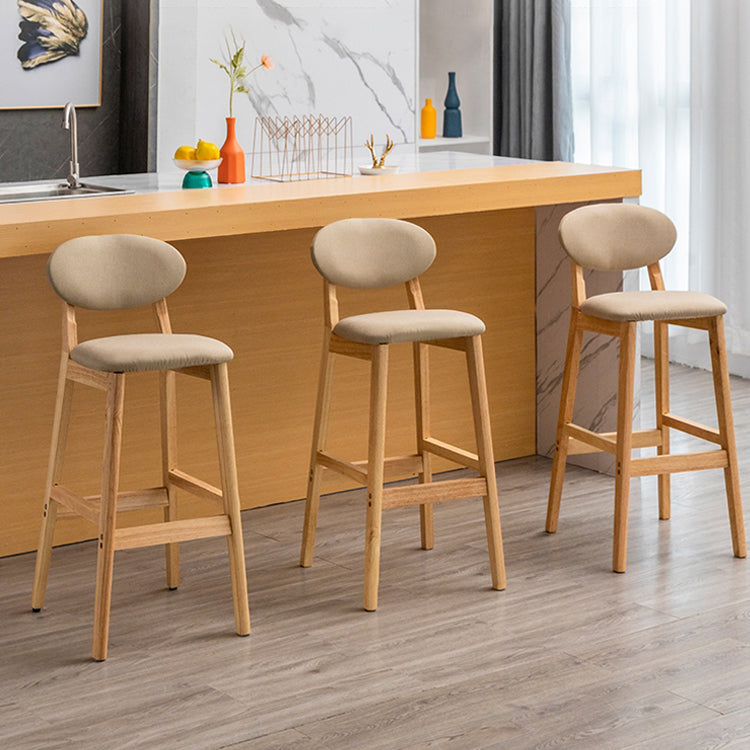 Milk Tea Shop Scandinavian Leather Stool Matte Finish Rubberwood Footrest Barstool