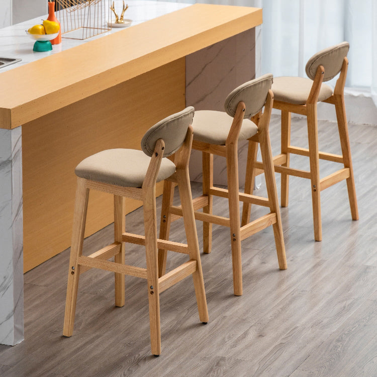 Milk Tea Shop Scandinavian Leather Stool Matte Finish Rubberwood Footrest Barstool