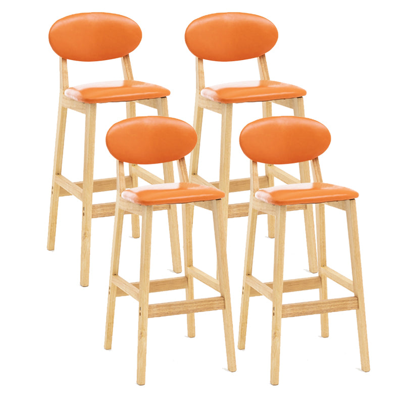 Milk Tea Shop Scandinavian Leather Stool Matte Finish Rubberwood Footrest Barstool