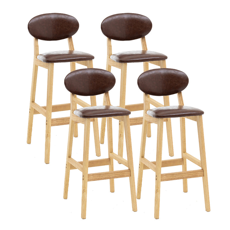 Milk Tea Shop Scandinavian Leather Stool Matte Finish Rubberwood Footrest Barstool