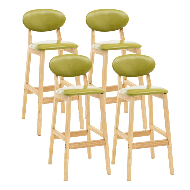 Milk Tea Shop Scandinavian Leather Stool Matte Finish Rubberwood Footrest Barstool