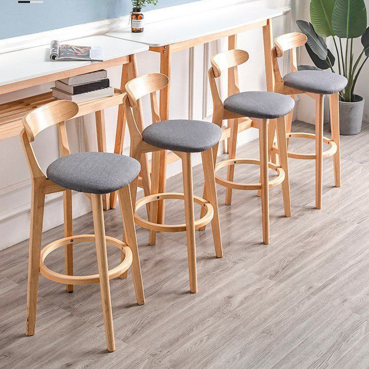 Scandinavian Rubberwood Milk Tea Shop Stool Matte Finish Upholstered Footrest Barstool