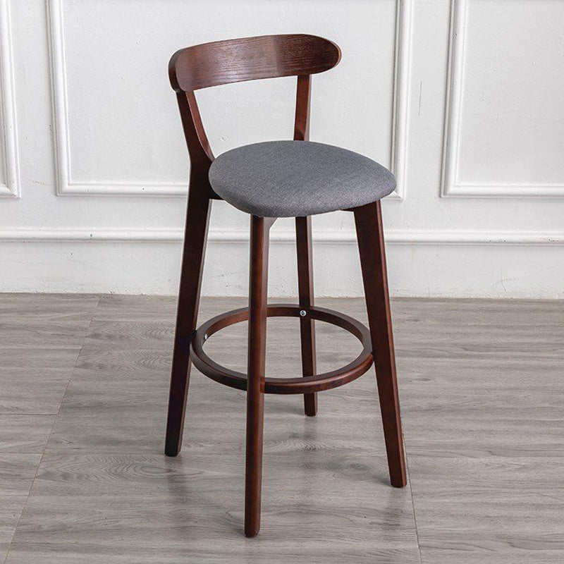 Scandinavian Rubberwood Milk Tea Shop Stool Matte Finish Upholstered Footrest Barstool