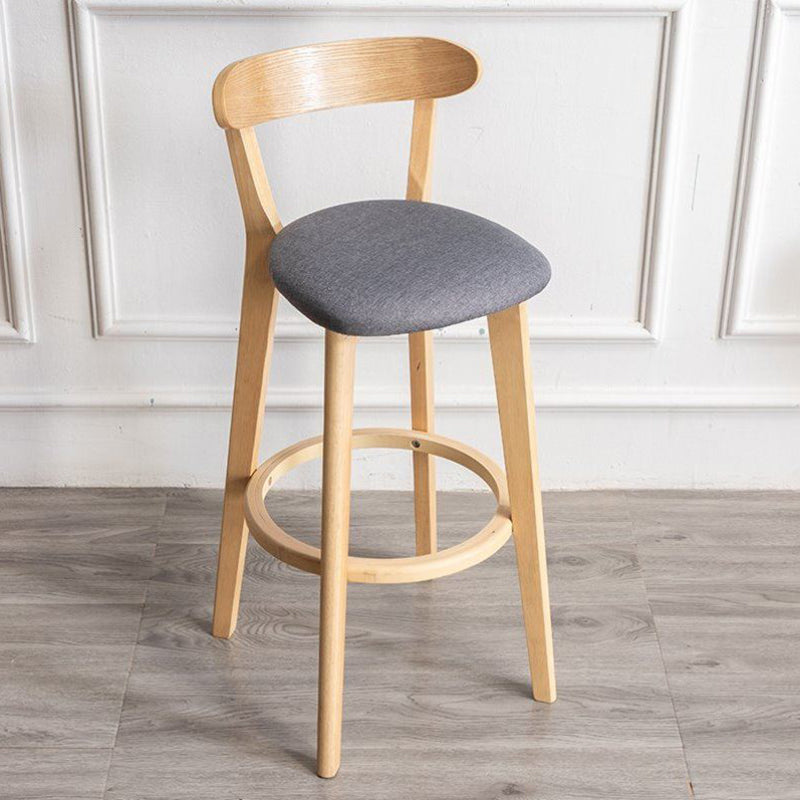 Scandinavian Rubberwood Milk Tea Shop Stool Matte Finish Upholstered Footrest Barstool