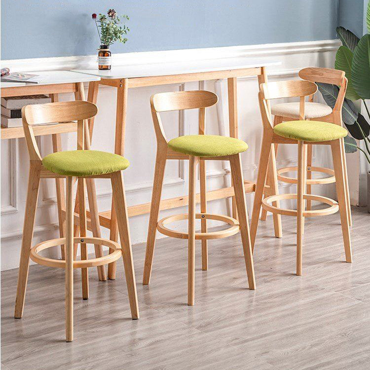 Scandinavian Rubberwood Milk Tea Shop Stool Matte Finish Upholstered Footrest Barstool