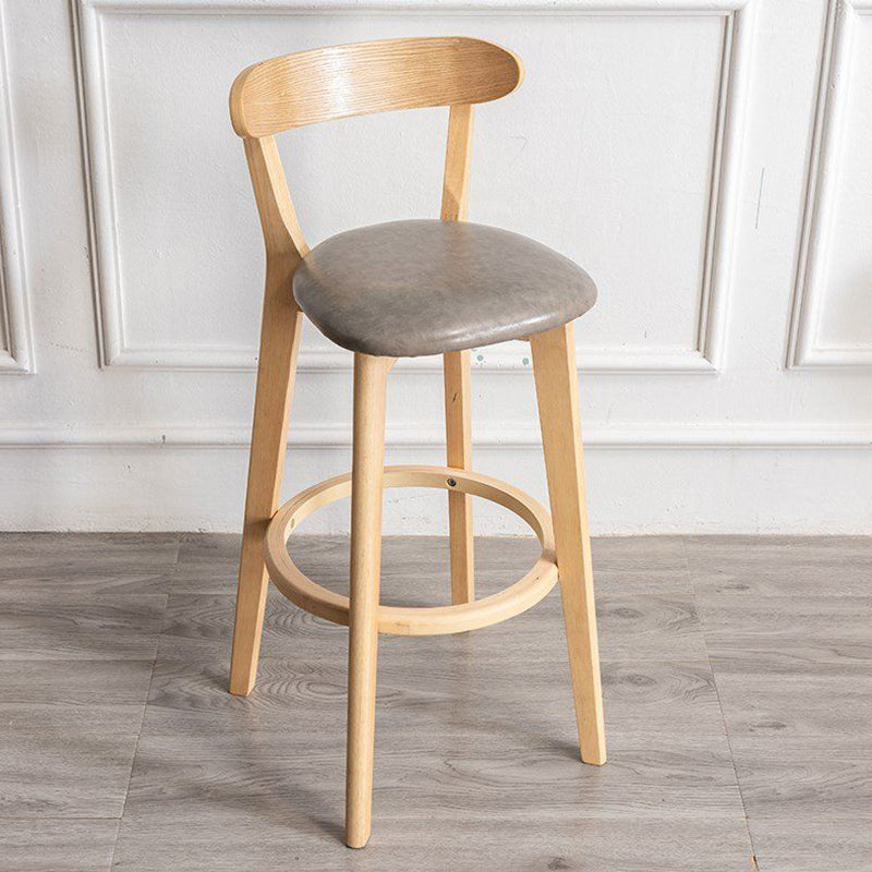 Scandinavian Rubberwood Milk Tea Shop Stool Matte Finish Upholstered Footrest Barstool