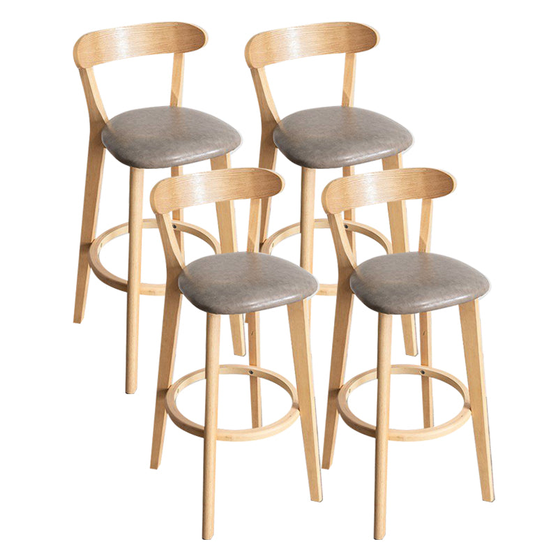 Scandinavian Rubberwood Milk Tea Shop Stool Matte Finish Upholstered Footrest Barstool