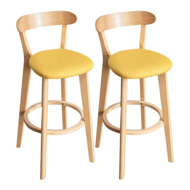 Scandinavian Rubberwood Milk Tea Shop Stool Matte Finish Upholstered Footrest Barstool