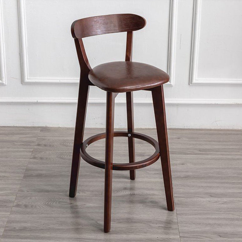 Scandinavian Rubberwood Milk Tea Shop Stool Matte Finish Upholstered Footrest Barstool