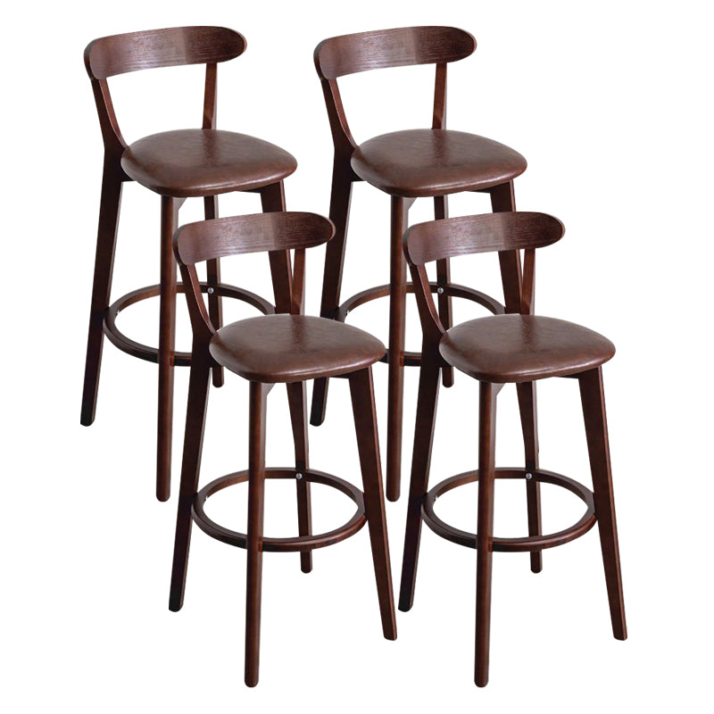 Scandinavian Rubberwood Milk Tea Shop Stool Matte Finish Upholstered Footrest Barstool