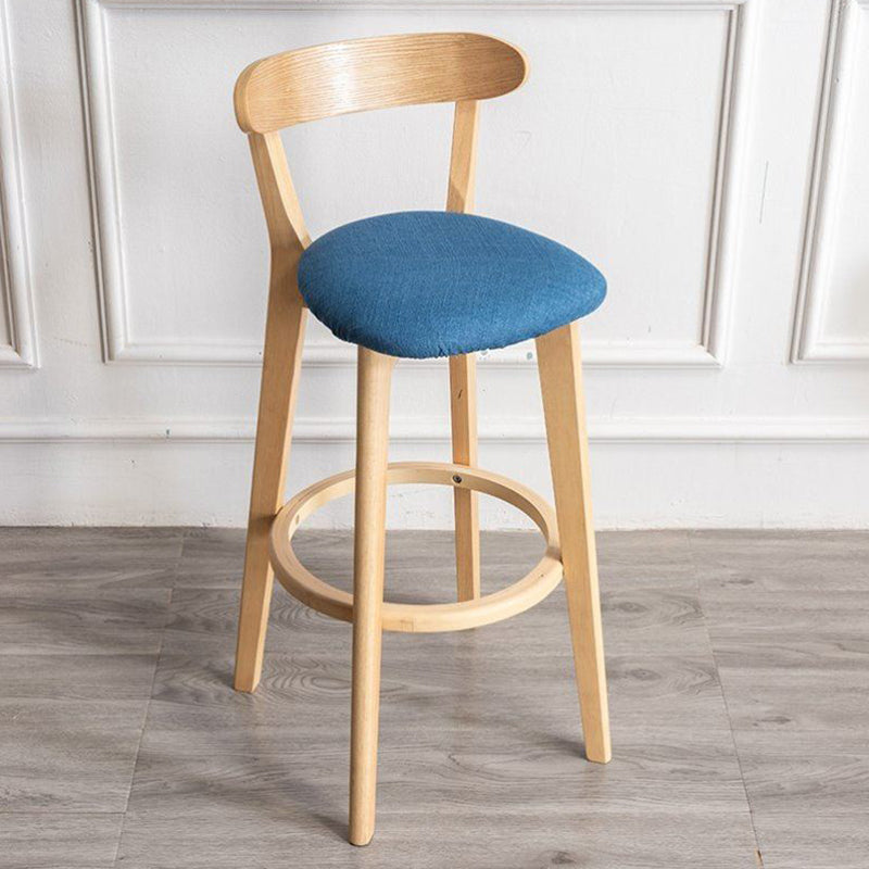 Scandinavian Rubberwood Milk Tea Shop Stool Matte Finish Upholstered Footrest Barstool
