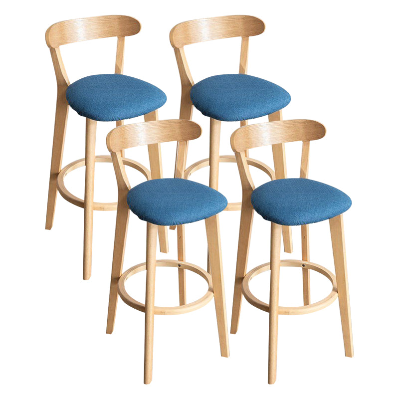 Scandinavian Rubberwood Milk Tea Shop Stool Matte Finish Upholstered Footrest Barstool