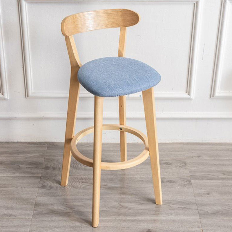 Scandinavian Rubberwood Milk Tea Shop Stool Matte Finish Upholstered Footrest Barstool